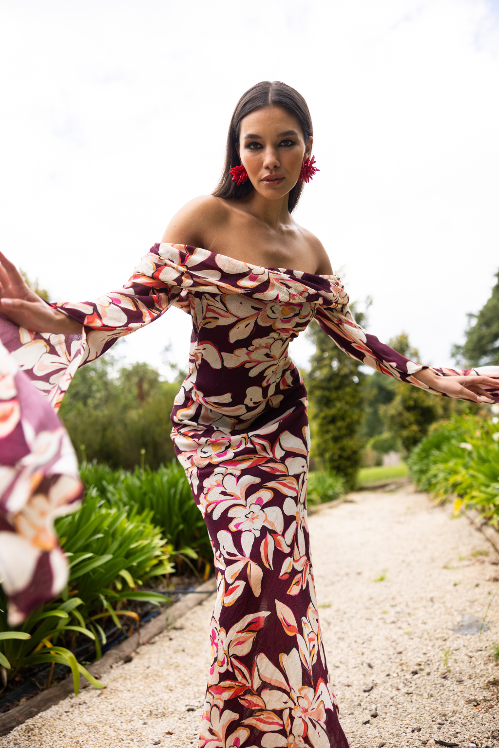 Habarana Burgundy Floral Wedding Guest Dress XXS