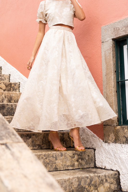 Colombo Skirt, Embroidered Ivory