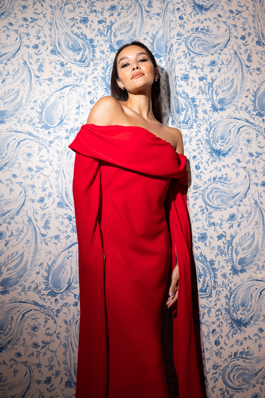 Venetian red wedding guest dress by NISIA