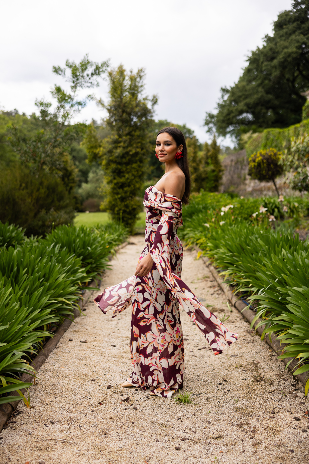Habarana Dress, Burgundy Flower Print