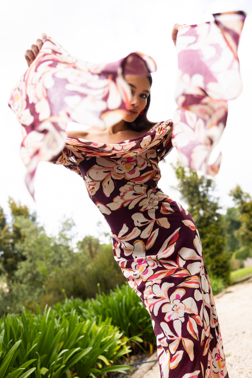 Luxury floral wedding guest dress