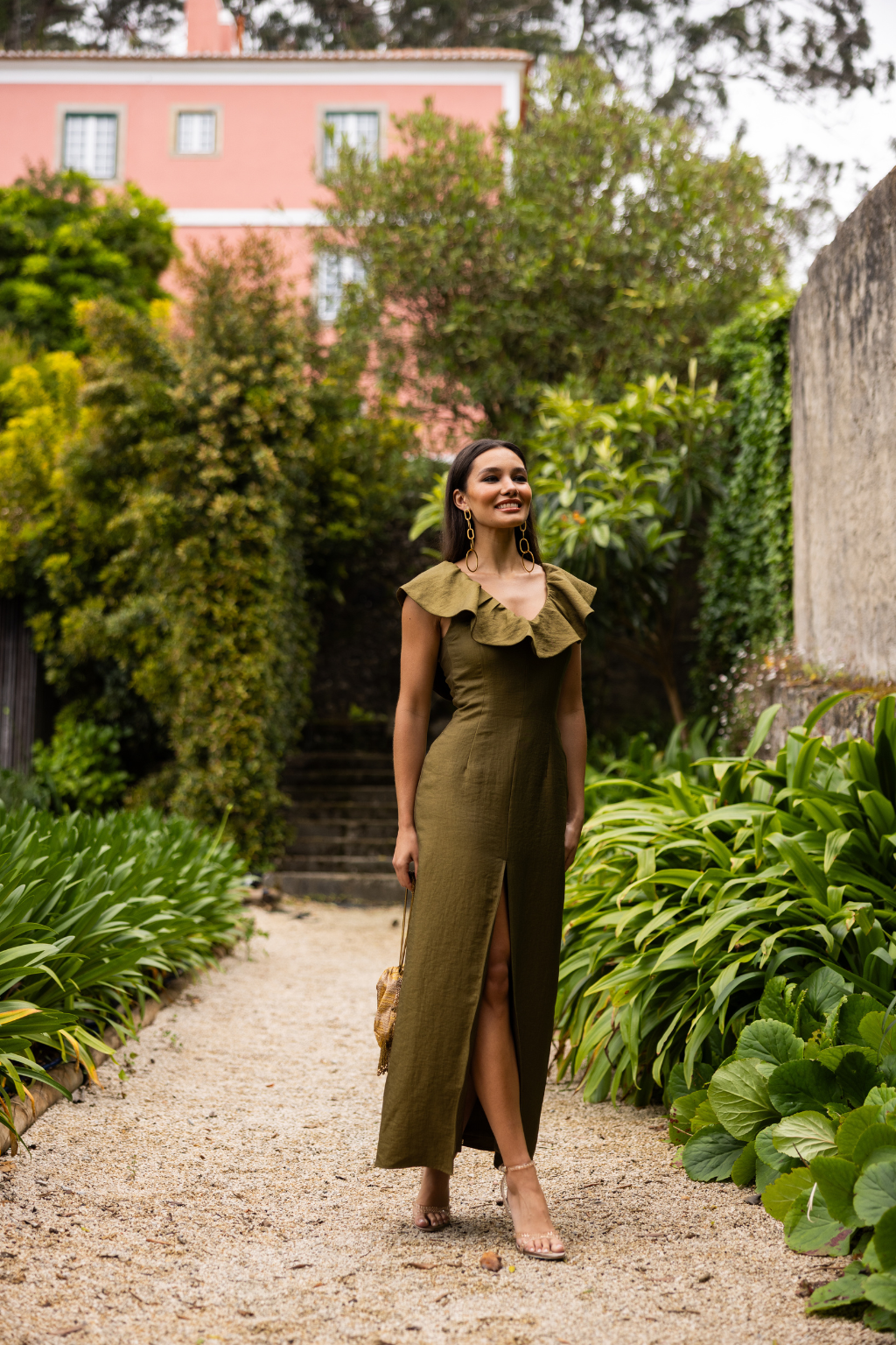 Contemporary khaki graduation dress
