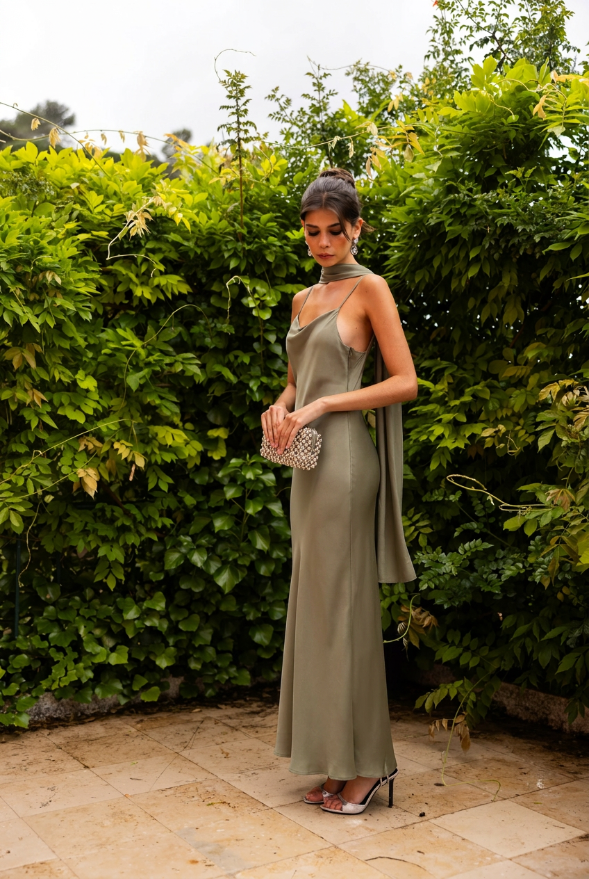 Contemporary khaki occasion dress