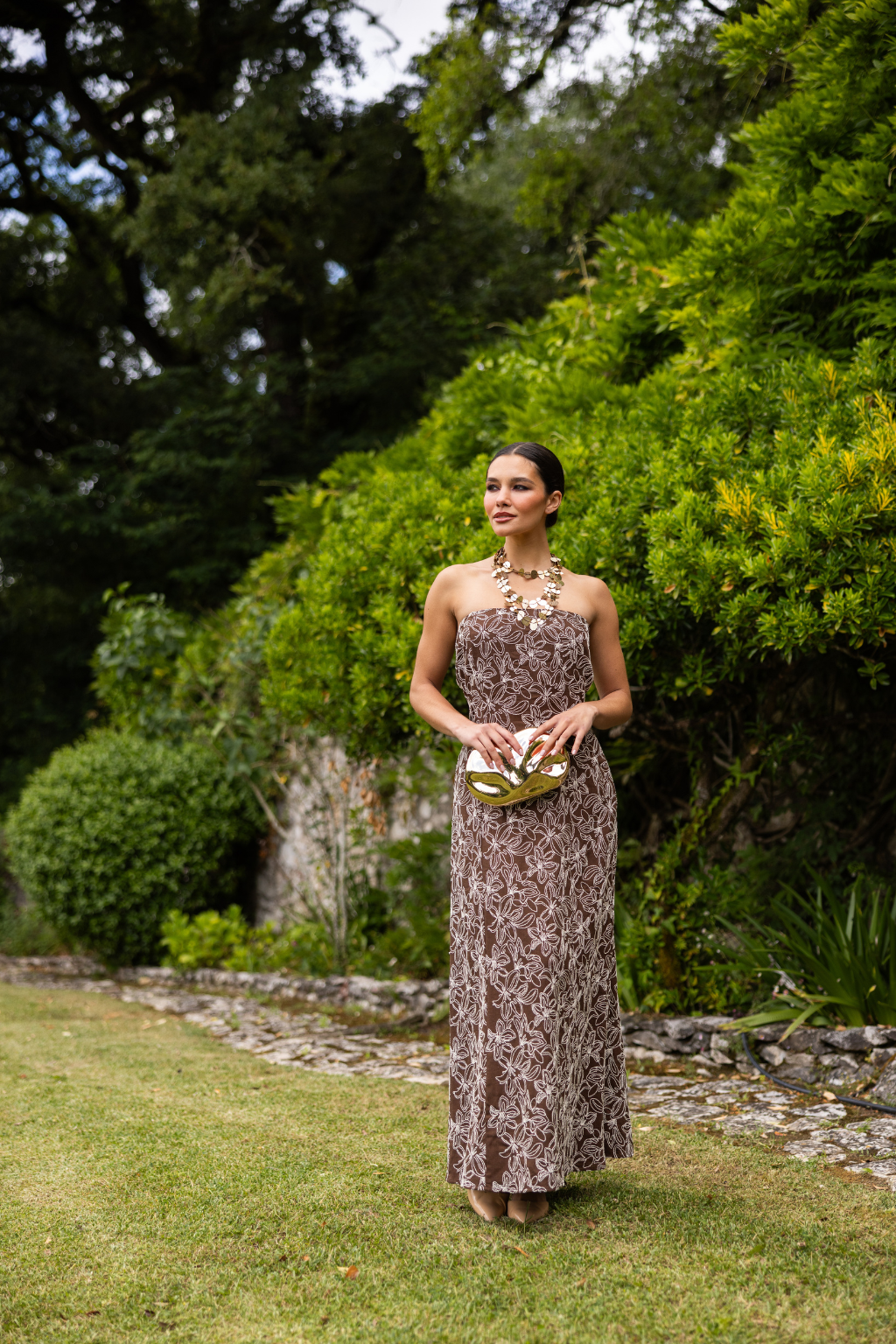 Galle Dress, Embroidered Espresso
