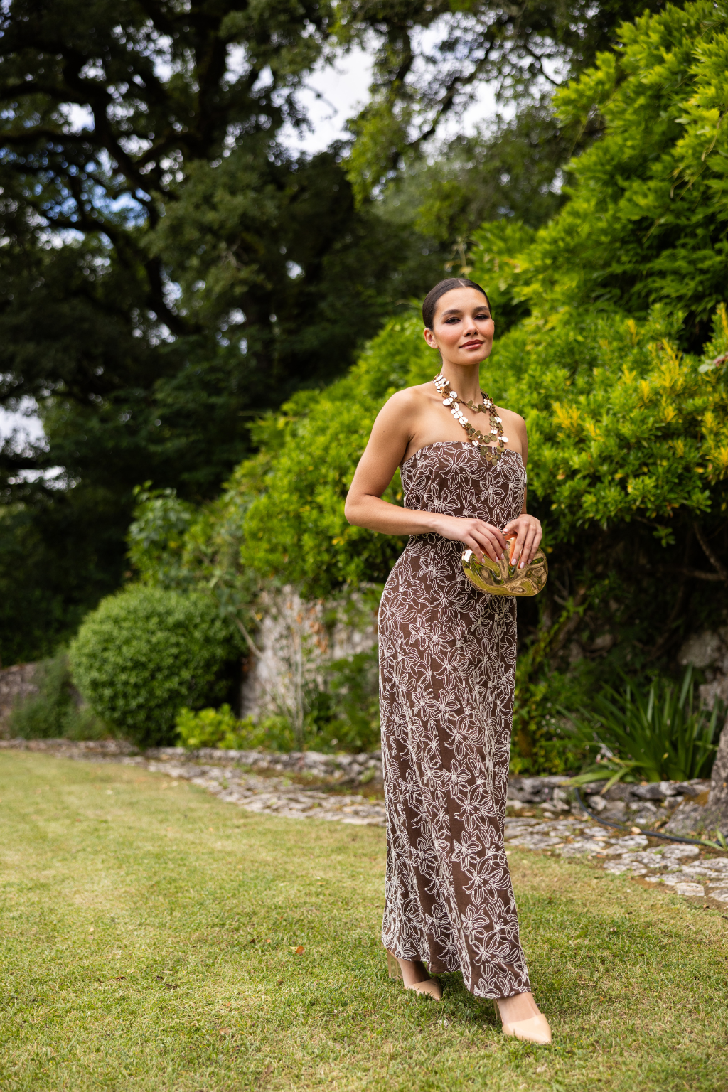 Galle Dress, Embroidered Espresso