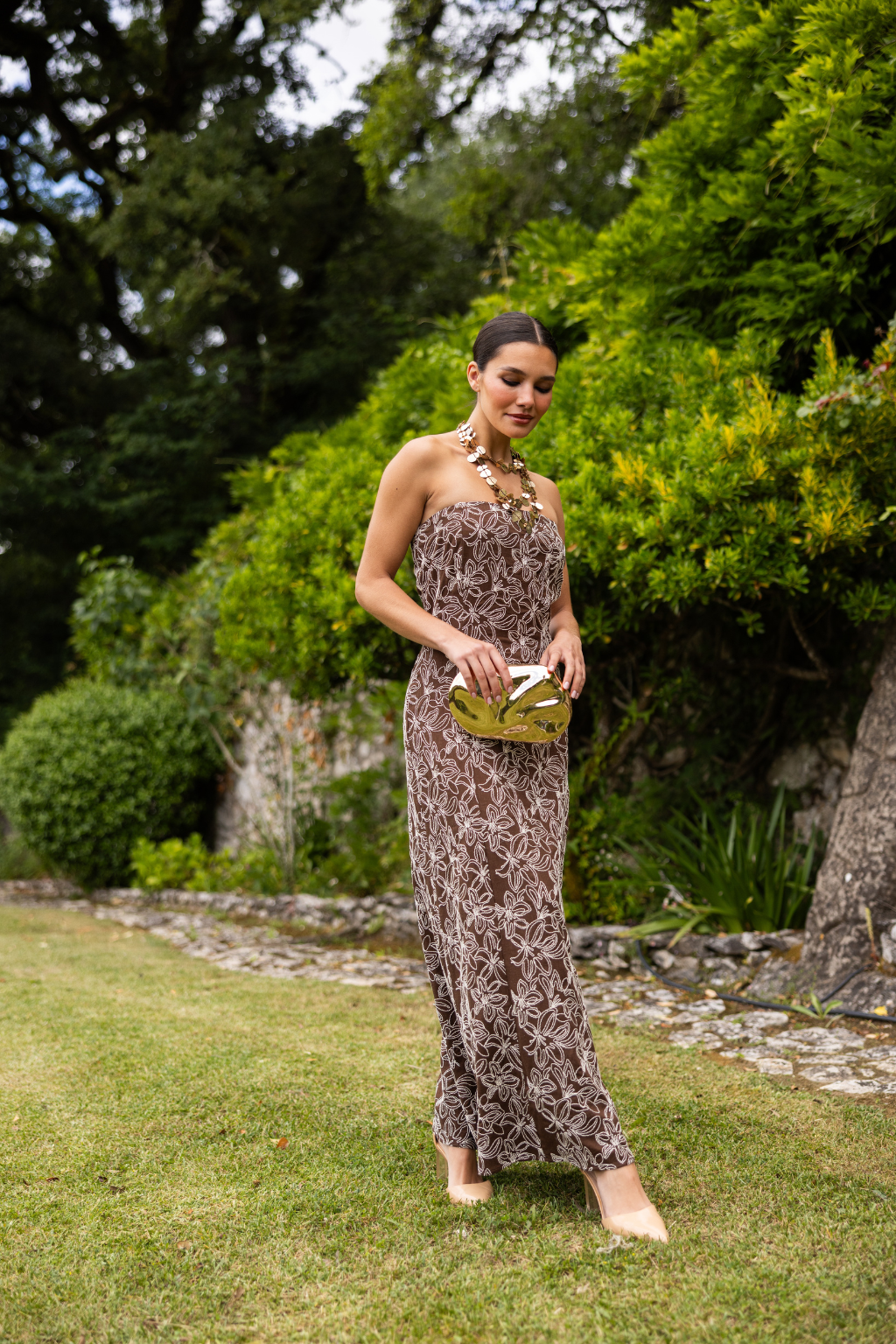 Galle Dress, Embroidered Espresso