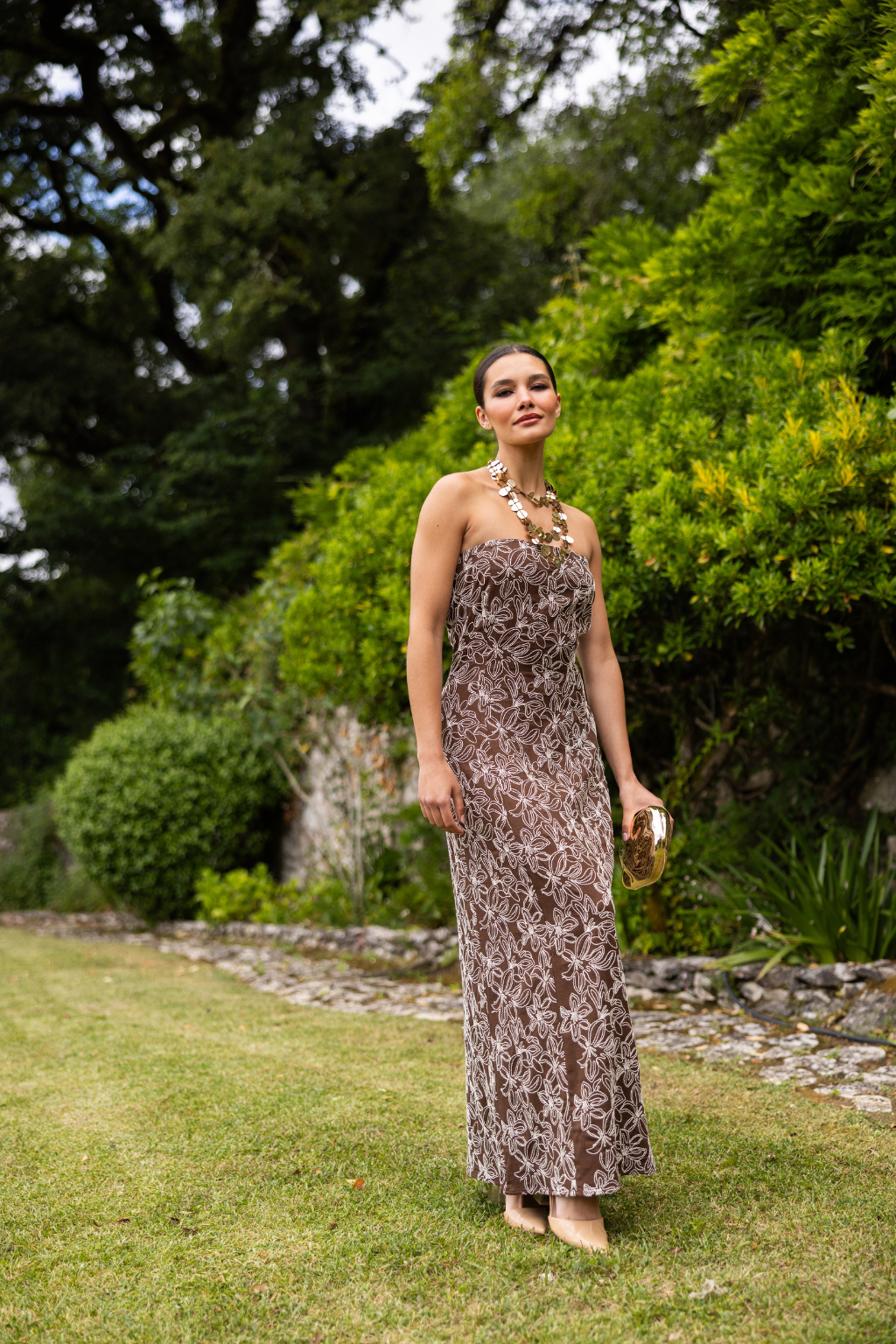 Galle Dress, Embroidered Espresso